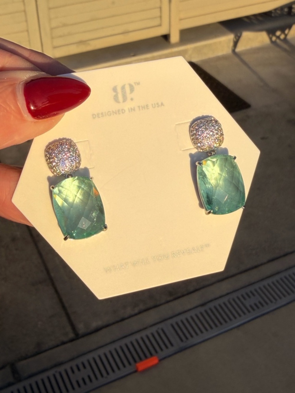 Bomb Party Mental Health Collection! Aqua Cushion Drop Earrings with Pave Top
